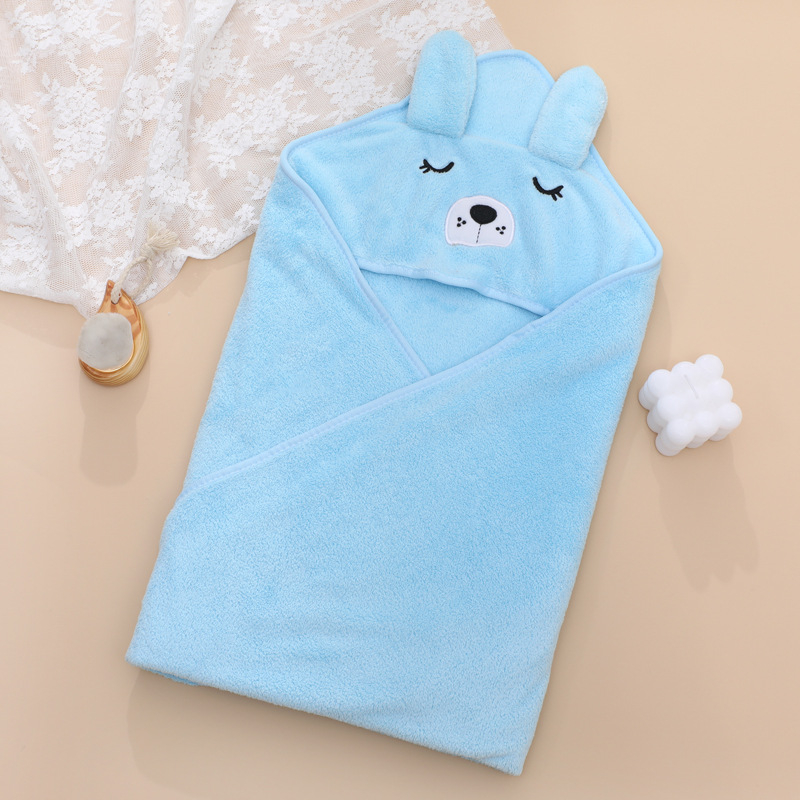 Dječja krpa za kupanje s kapuljačom i izvezenim karikaturama, coral fleece, 170–200 g, 150D pređa, prilagodljiva, postupak proizvodnje: vez, obrub, obična tkanina