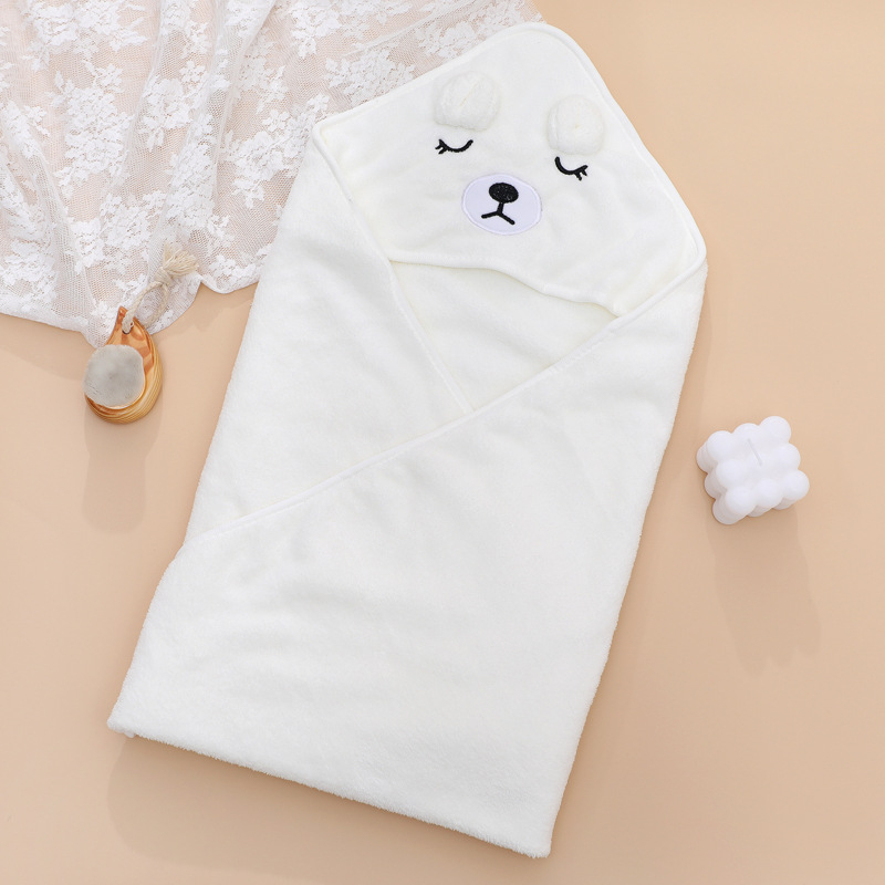 Dječja krpa za kupanje s kapuljačom i izvezenim karikaturama, coral fleece, 170–200 g, 150D pređa, prilagodljiva, postupak proizvodnje: vez, obrub, obična tkanina