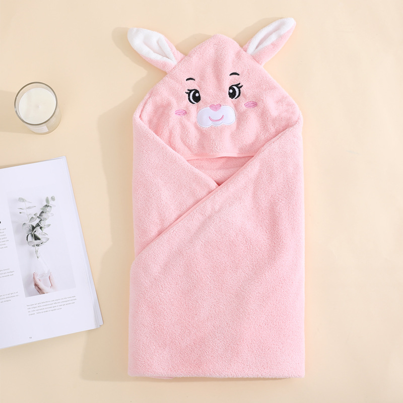 Dječja krpa za kupanje s kapuljačom i izvezenim karikaturama, coral fleece, 170–200 g, 150D pređa, prilagodljiva, postupak proizvodnje: vez, obrub, obična tkanina