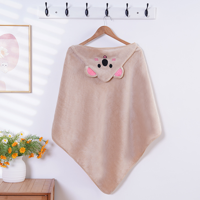 Dječja krpa za kupanje s kapuljačom i izvezenim karikaturama, coral fleece, 170–200 g, 150D pređa, prilagodljiva, postupak proizvodnje: vez, obrub, obična tkanina