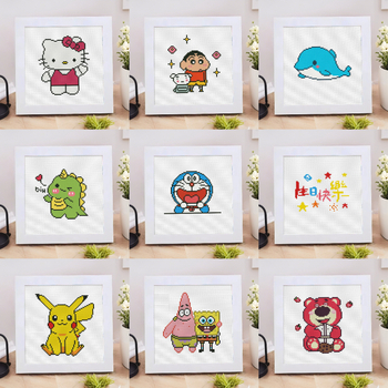 Dječji kit za križni šav s likovima Shin-Chan, Strawberry Bear i Pikachu – DIY za početnike