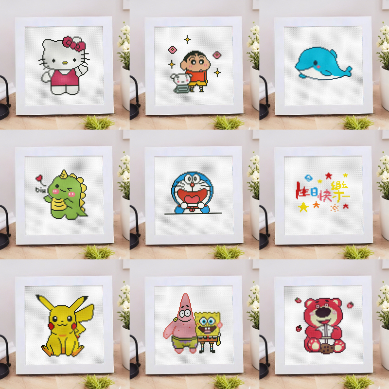Dječji kit za križni šav s likovima Shin-Chan, Strawberry Bear i Pikachu – DIY za početnike