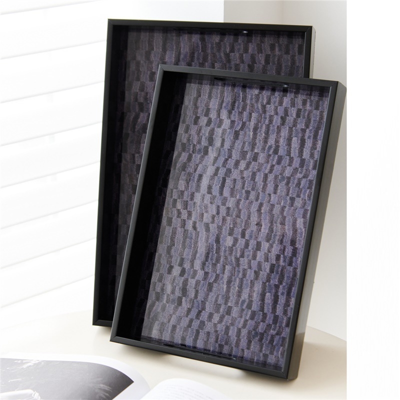 Stiklinė dekoratyvinė padėklas, šiuolaikiškas minimalistinis stilius, standartinis įpakavimas, tinkamas svetainei – kavos staliukui, laikymo padėklas