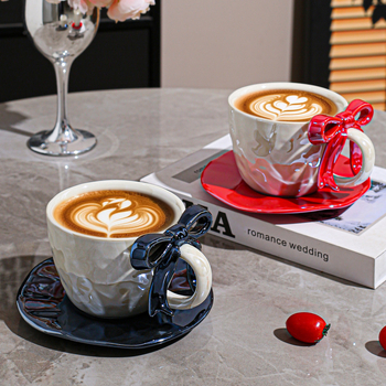 Kohvitassi ja alus taldrikut komplekt lipsu sõlmega, keraamiline disain, Põhjamaine stiil, 700 g, pakkimine paberkastiga, kohandatav