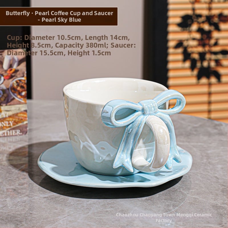 Kohvitassi ja alus taldrikut komplekt lipsu sõlmega, keraamiline disain, Põhjamaine stiil, 700 g, pakkimine paberkastiga, kohandatav