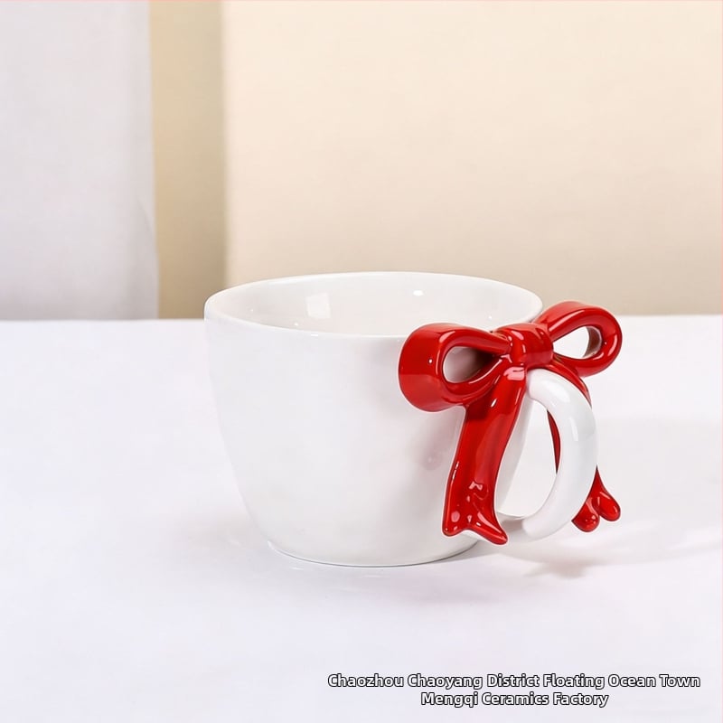 Kohvitassi ja alus taldrikut komplekt lipsu sõlmega, keraamiline disain, Põhjamaine stiil, 700 g, pakkimine paberkastiga, kohandatav