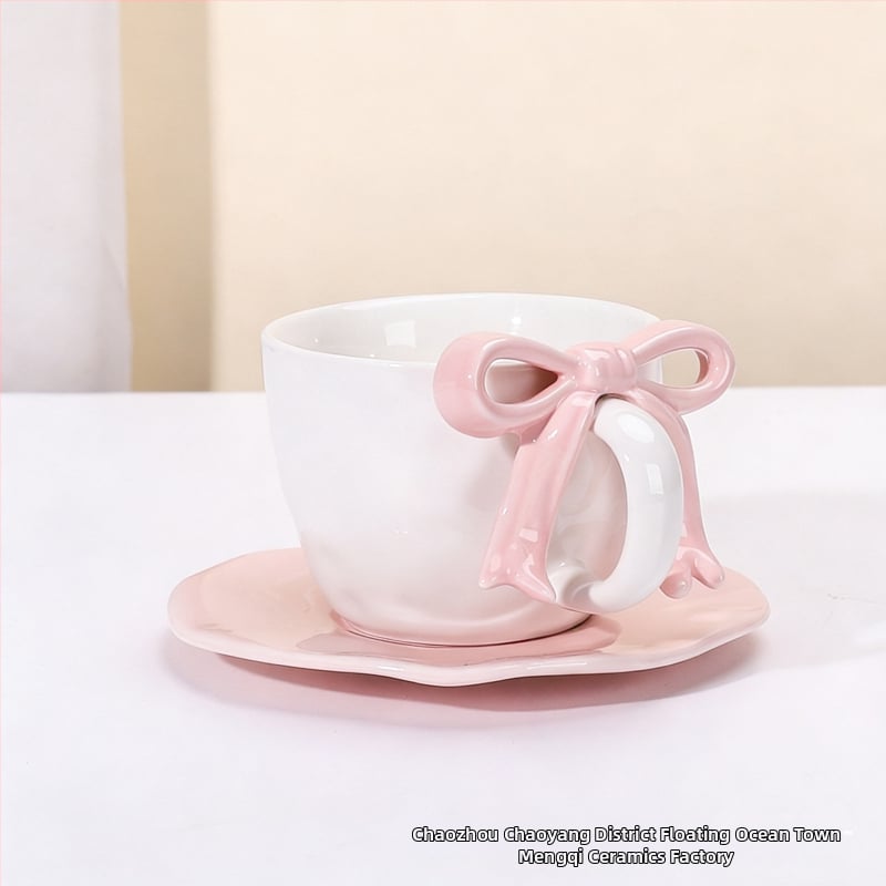 Kohvitassi ja alus taldrikut komplekt lipsu sõlmega, keraamiline disain, Põhjamaine stiil, 700 g, pakkimine paberkastiga, kohandatav