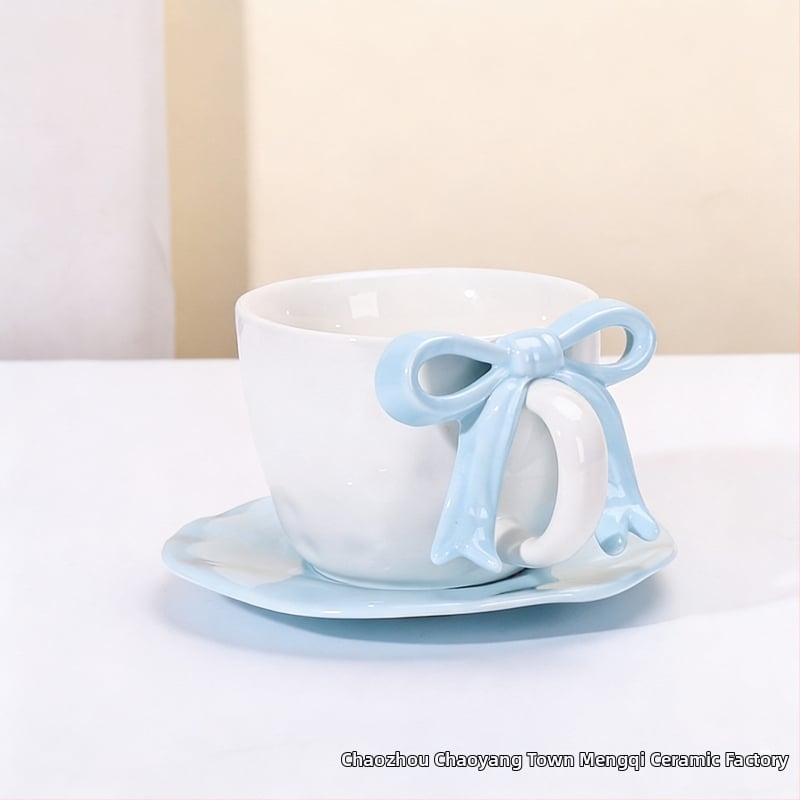 Kohvitassi ja alus taldrikut komplekt lipsu sõlmega, keraamiline disain, Põhjamaine stiil, 700 g, pakkimine paberkastiga, kohandatav