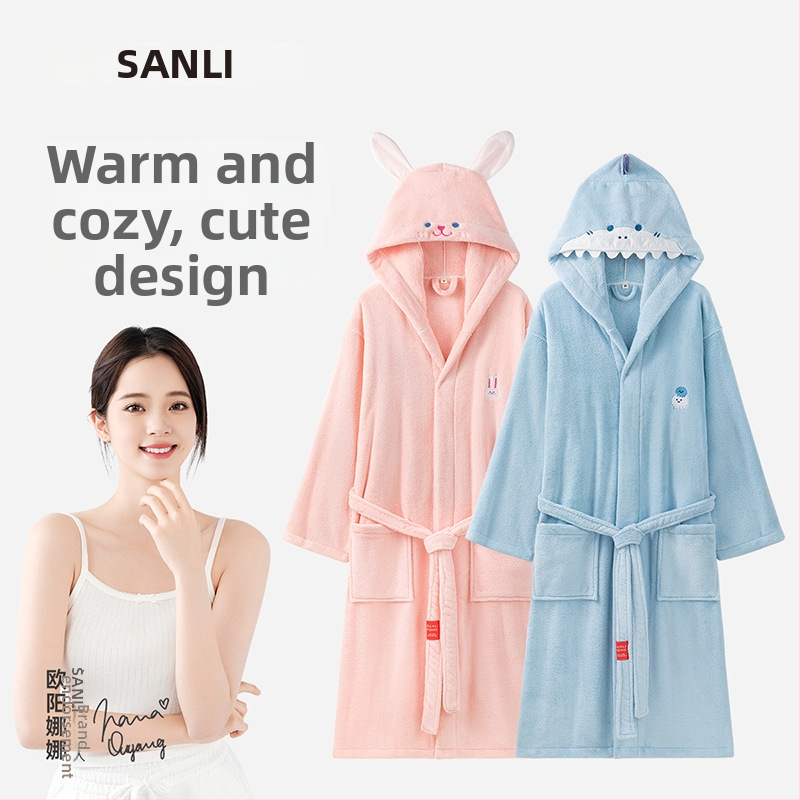 Sanli халат за родители и деца, коралов флис, 90% полиестер, унисекс