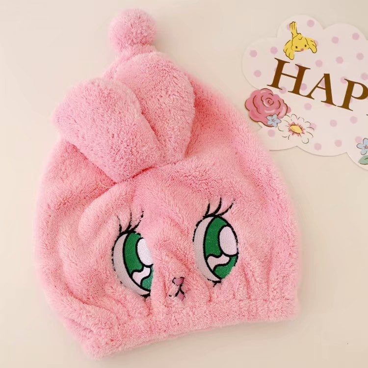 Aranyos rajzfilm témájú hajszárító sapka, rendkívül nedvszívó és gyorsan száradó; korall plüss zuhanysapka felnőtteknek és gyerekeknek; Anyag: blended; Fő összetevő: puha plüss; Kategória: hajsapka