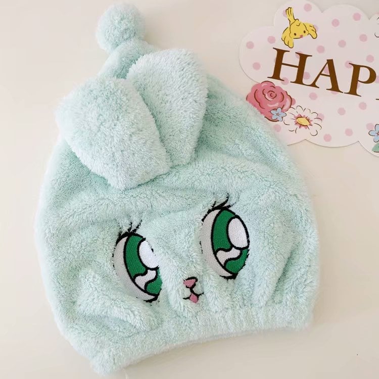 Aranyos rajzfilm témájú hajszárító sapka, rendkívül nedvszívó és gyorsan száradó; korall plüss zuhanysapka felnőtteknek és gyerekeknek; Anyag: blended; Fő összetevő: puha plüss; Kategória: hajsapka