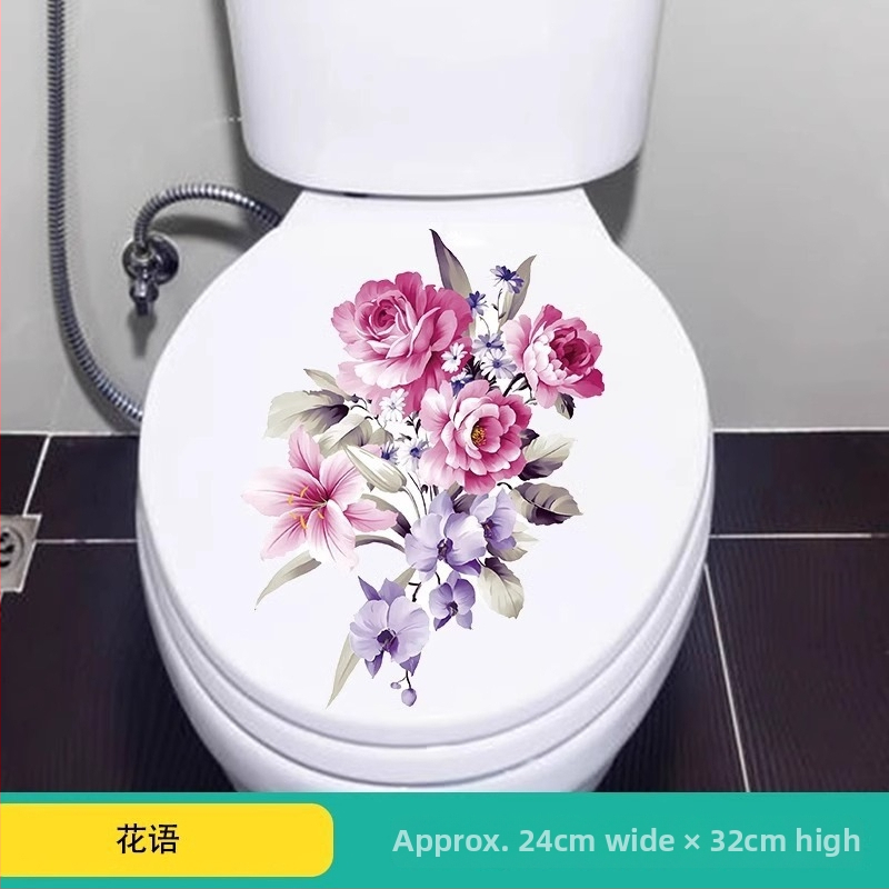 Nálepka na toaletu s kvetinovým motívom, PVC materiál, do kúpeľne