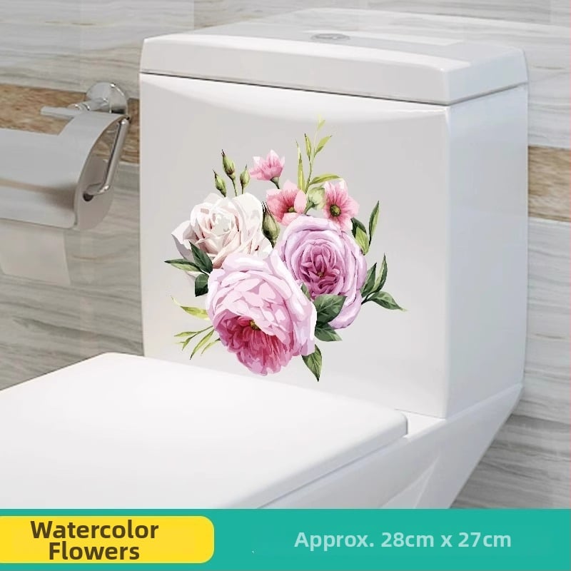 Tualeto lipdukas su gėlių motyvu, PVC medžiaga, tinkamas vonios kambariui