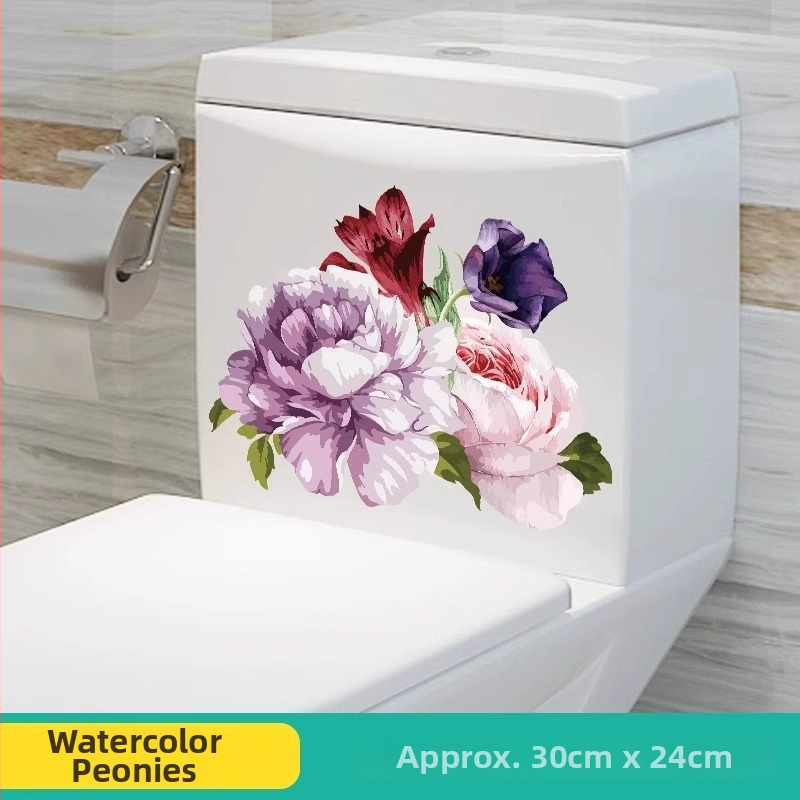 Tualeto lipdukas su gėlių motyvu, PVC medžiaga, tinkamas vonios kambariui