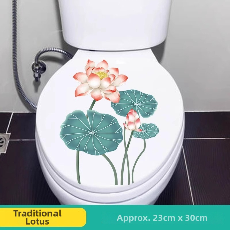 Tualeto lipdukas su gėlių motyvu, PVC medžiaga, tinkamas vonios kambariui