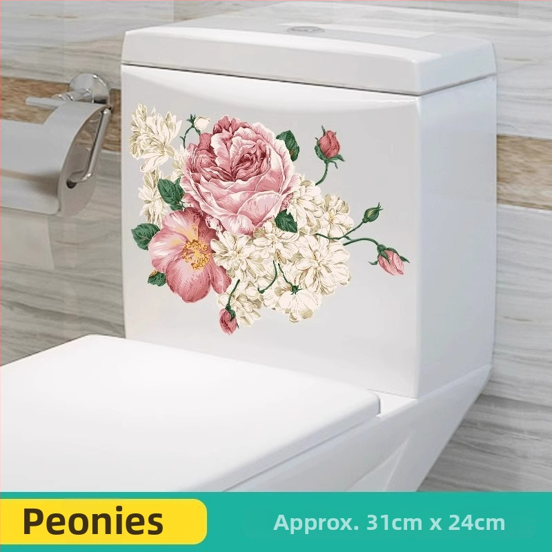 Tualeto lipdukas su gėlių motyvu, PVC medžiaga, tinkamas vonios kambariui