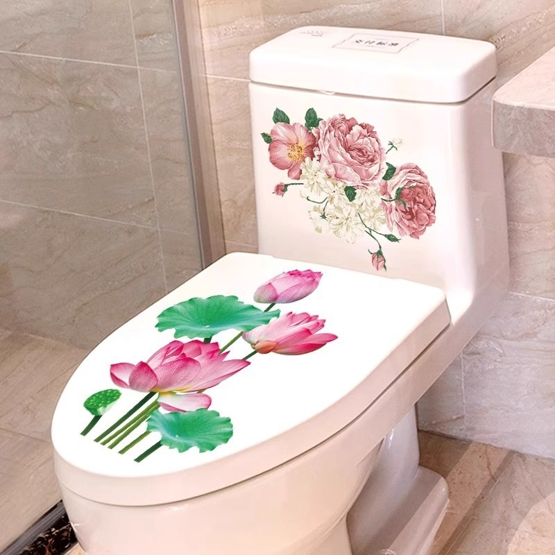 Tualeto lipdukas su gėlių motyvu, PVC medžiaga, tinkamas vonios kambariui