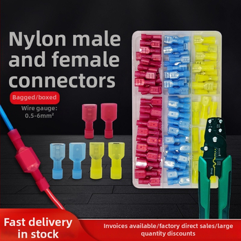 Atsperes kiirühendajad, meesso- ja naissoost, elektrijuhtmete jaoks, krimpimine, 0.5-6 mm², pakendivalikud: 100 või 200 tk