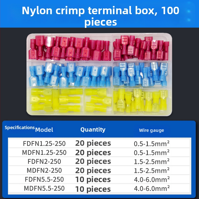 Atsperes kiirühendajad, meesso- ja naissoost, elektrijuhtmete jaoks, krimpimine, 0.5-6 mm², pakendivalikud: 100 või 200 tk