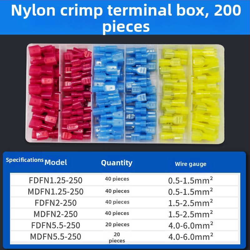 Atsperes kiirühendajad, meesso- ja naissoost, elektrijuhtmete jaoks, krimpimine, 0.5-6 mm², pakendivalikud: 100 või 200 tk