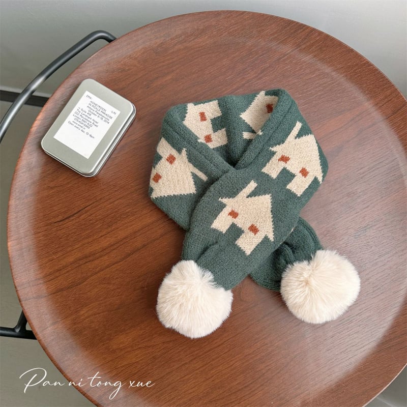 Vaikų vilnos šalikas Korejos stiliaus su spalvotų kvadratėlių piešiniu, stačiakampio formos, žiemai šiltas ir vėją atlaikantis