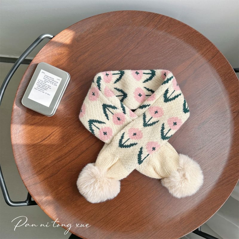 Vaikų vilnos šalikas Korejos stiliaus su spalvotų kvadratėlių piešiniu, stačiakampio formos, žiemai šiltas ir vėją atlaikantis