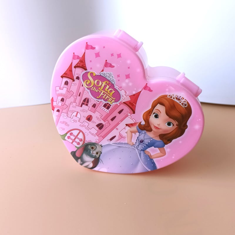 Makiažo ir papuošalų laikymo dėžutė ant stalo su dvigubu veidrodžiu ir širdies formos dizainu; Princesės serija; medžiagos: plastikas/resinai/geležis