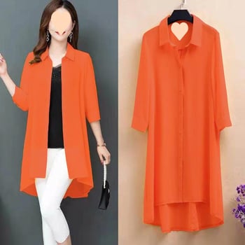 Moteriška šifono palaidinė vidutinio ilgio, naujas 2025 m. vasaros modelis, plona, plius dydžio, laisva, trijų ketvirčių rankovėmis, tinka vidutinio amžiaus mamoms.