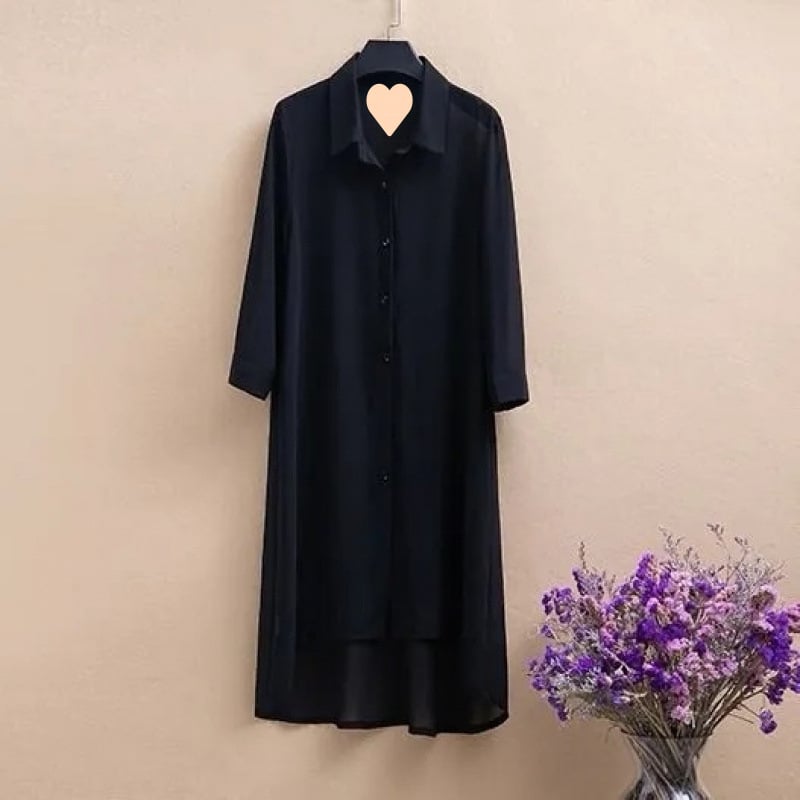 Moteriška šifono palaidinė vidutinio ilgio, naujas 2025 m. vasaros modelis, plona, plius dydžio, laisva, trijų ketvirčių rankovėmis, tinka vidutinio amžiaus mamoms.