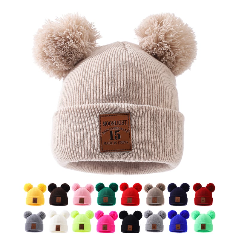 Dječja pletena kapa od akrila s dva pompona, zimska kapa kupolastog kroja, 100% akril, za uzrast 2–6 godina
