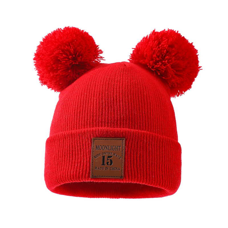 Dječja pletena kapa od akrila s dva pompona, zimska kapa kupolastog kroja, 100% akril, za uzrast 2–6 godina
