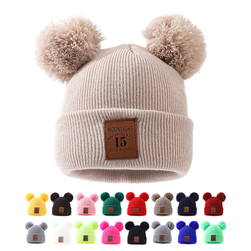 Dječja pletena kapa od akrila s dva pompona, zimska kapa kupolastog kroja, 100% akril, za uzrast 2–6 godina