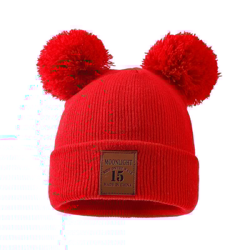 Dječja pletena kapa od akrila s dva pompona, zimska kapa kupolastog kroja, 100% akril, za uzrast 2–6 godina