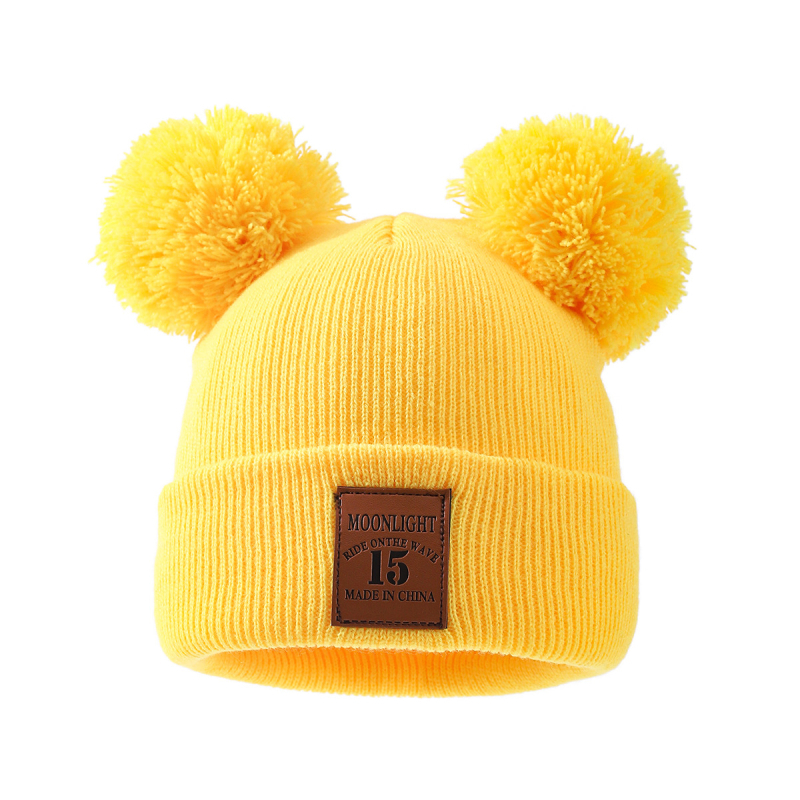 Dječja pletena kapa od akrila s dva pompona, zimska kapa kupolastog kroja, 100% akril, za uzrast 2–6 godina