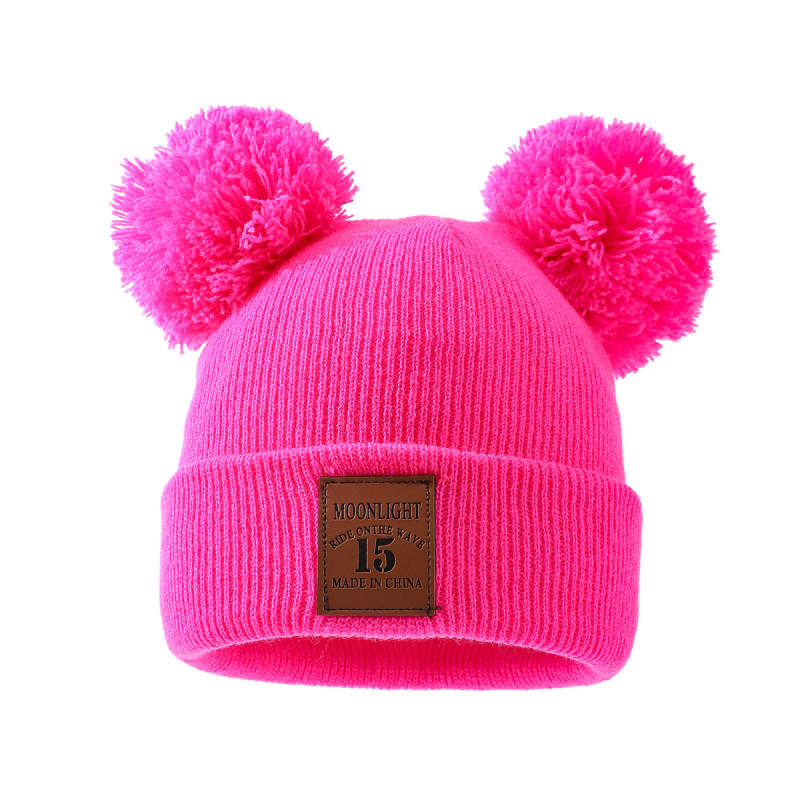 Dječja pletena kapa od akrila s dva pompona, zimska kapa kupolastog kroja, 100% akril, za uzrast 2–6 godina