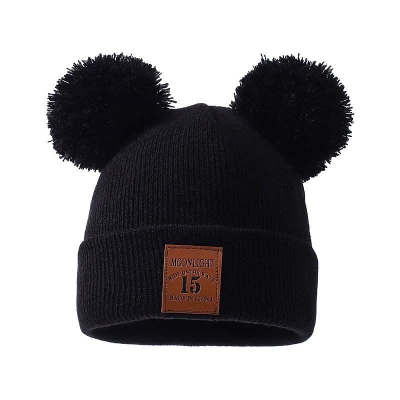 Dječja pletena kapa od akrila s dva pompona, zimska kapa kupolastog kroja, 100% akril, za uzrast 2–6 godina