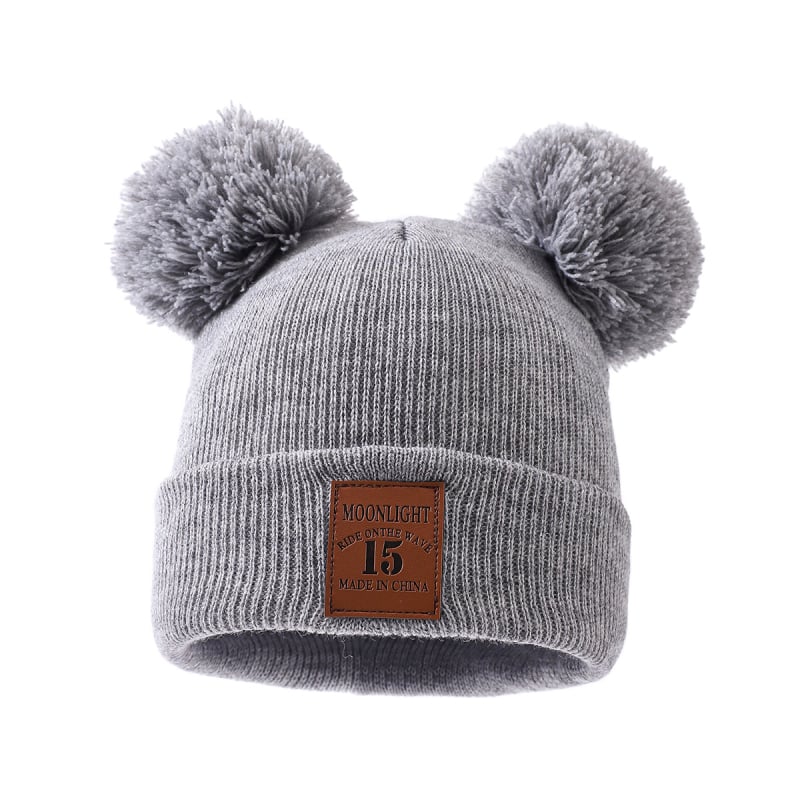 Dječja pletena kapa od akrila s dva pompona, zimska kapa kupolastog kroja, 100% akril, za uzrast 2–6 godina