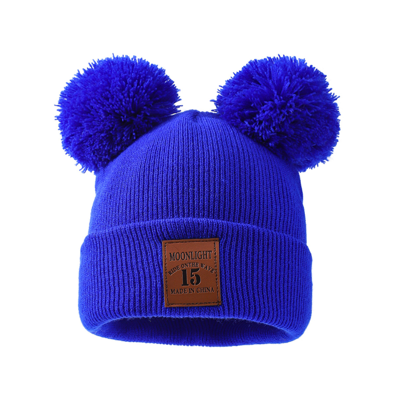 Dječja pletena kapa od akrila s dva pompona, zimska kapa kupolastog kroja, 100% akril, za uzrast 2–6 godina