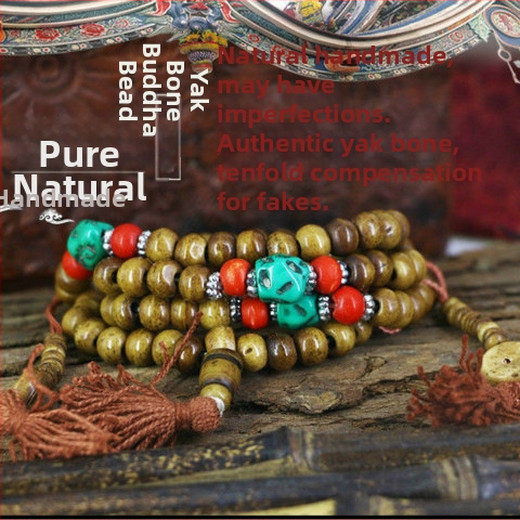 Náramok z buddhistických korálok z prírodnej kravskej kosti, 108 korálok, nepálske etnické štýl, pre mužov aj ženy
