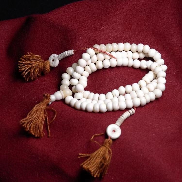 Természetes tehéncsontból készült buddhista gyöngyös karkötő, 108 gyöngy, nepáli etnikus stílus, férfiaknak és nőknek