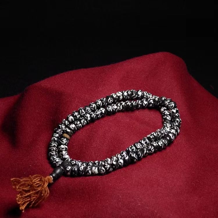 Természetes tehéncsontból készült buddhista gyöngyös karkötő, 108 gyöngy, nepáli etnikus stílus, férfiaknak és nőknek