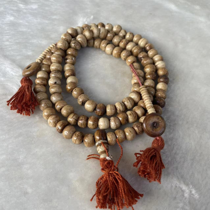 Természetes tehéncsontból készült buddhista gyöngyös karkötő, 108 gyöngy, nepáli etnikus stílus, férfiaknak és nőknek