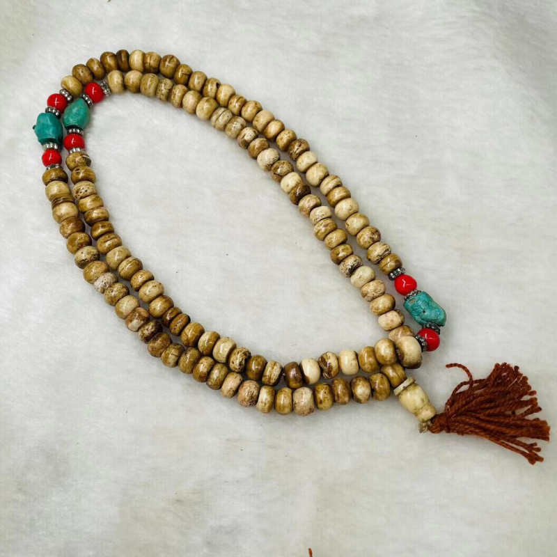 Természetes tehéncsontból készült buddhista gyöngyös karkötő, 108 gyöngy, nepáli etnikus stílus, férfiaknak és nőknek