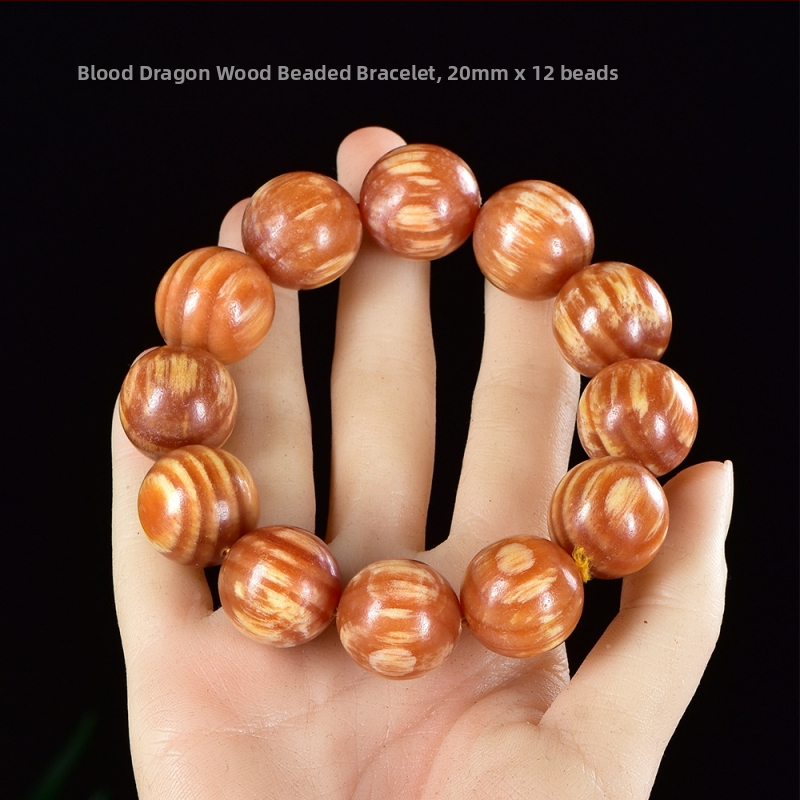 Náramok s 108 korálikmi v čínskom štýle z Blood Dragon Wood s jantárovými vsadkami