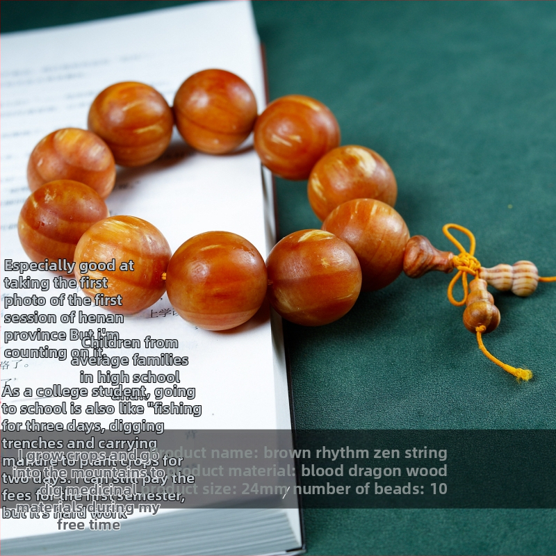 Náramok s 108 korálikmi v čínskom štýle z Blood Dragon Wood s jantárovými vsadkami