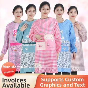 Priekšauts ar garām piedurknēm, Korejas stila, poliesters, karikatūras raksts, universāls pieaugušajiem