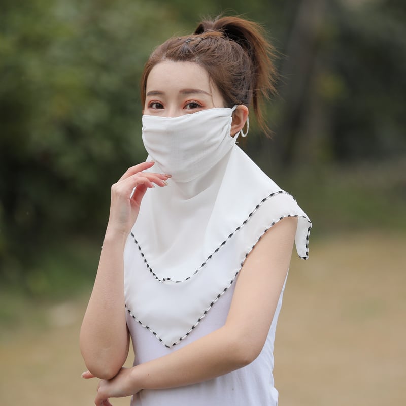 Napvédő sál teljes arcot fedő, virágmintás chiffon, nyomtatott dizájn, fülhorgos maszk, porvédő, nőknek, tavasz-nyár-ősz