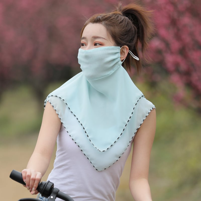 Napvédő sál teljes arcot fedő, virágmintás chiffon, nyomtatott dizájn, fülhorgos maszk, porvédő, nőknek, tavasz-nyár-ősz