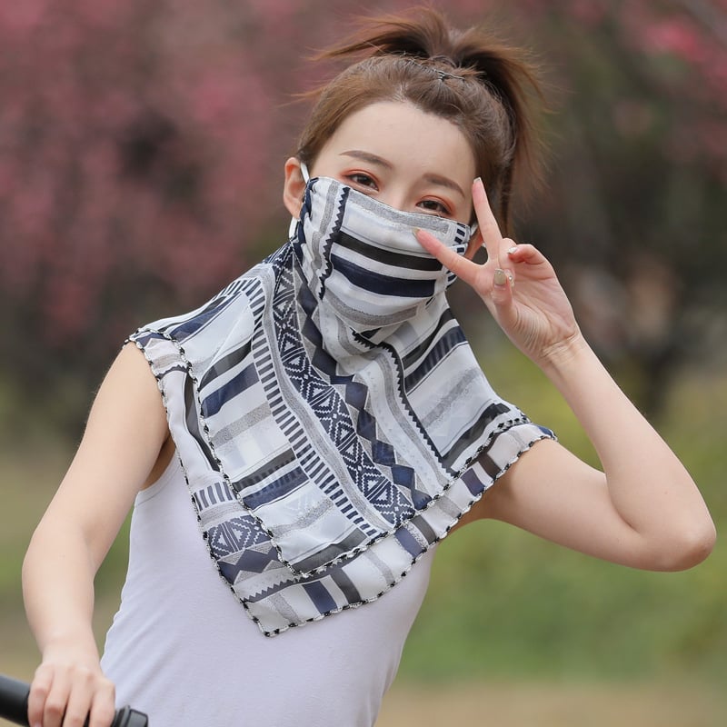 Napvédő sál teljes arcot fedő, virágmintás chiffon, nyomtatott dizájn, fülhorgos maszk, porvédő, nőknek, tavasz-nyár-ősz