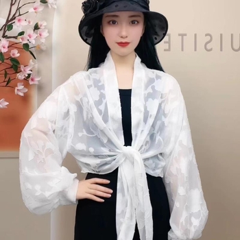 Šifono kardiganas, laisvas kirpimo, kvėpuojantis, UV apsauga, saulės skydas lauko naudojimui, poliesterio šifonas